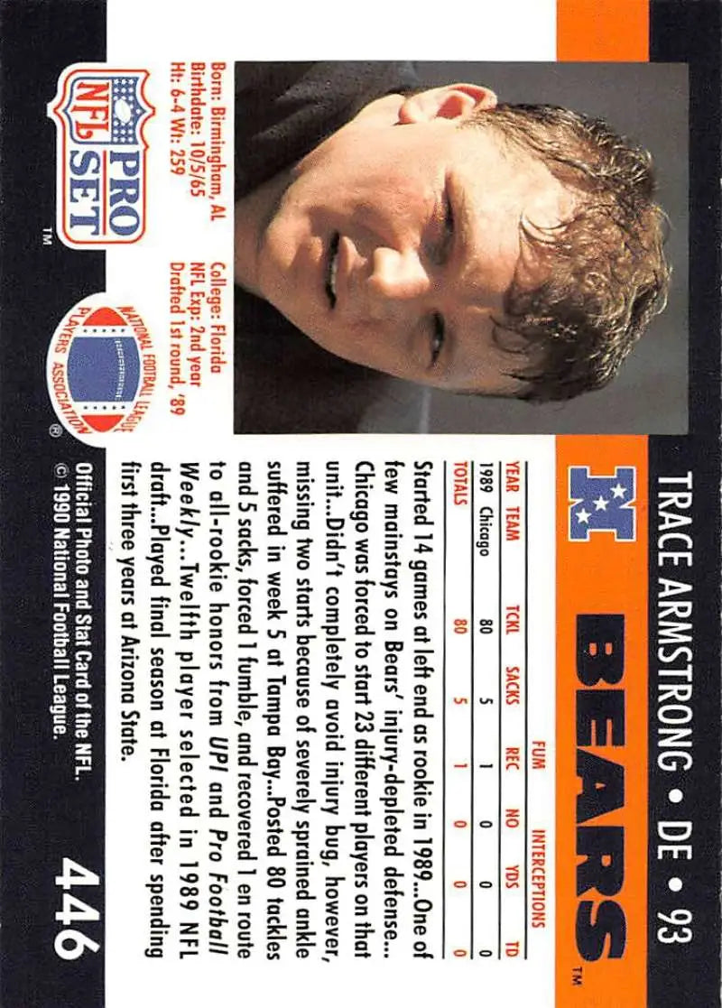 1990 Pro Set football card featuring Chicago Bears player Trace Armstrong