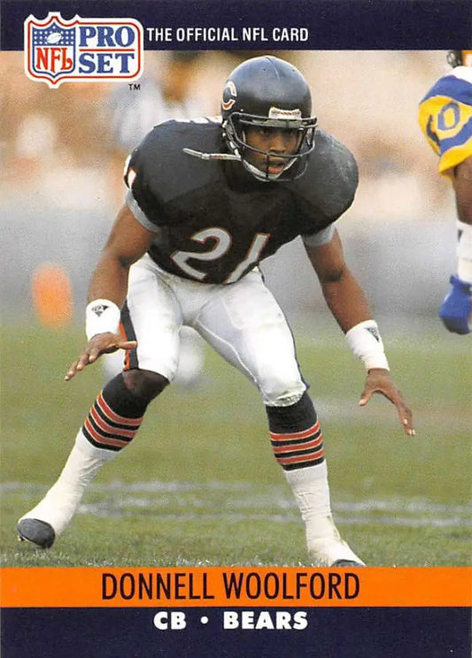 NFL Pro Set trading card of Donnell Woolford, Chicago Bears cornerback, in stance