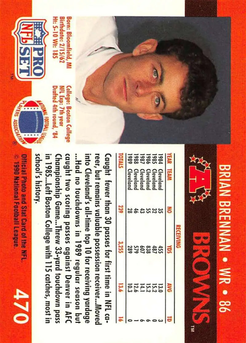 Pro Set NFL football card featuring Brian Brennan of the Cleveland Browns from 1991