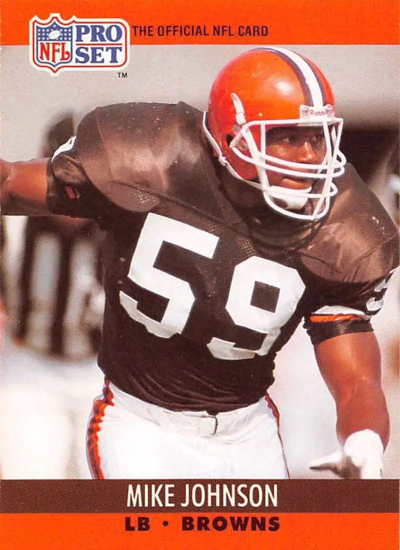 Cleveland Browns Football card featuring Mike Johnson in jersey number 59 brown uniform