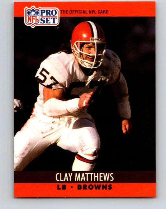 NFL Pro Set trading card of Clay Matthews, Cleveland Browns linebacker, number 57
