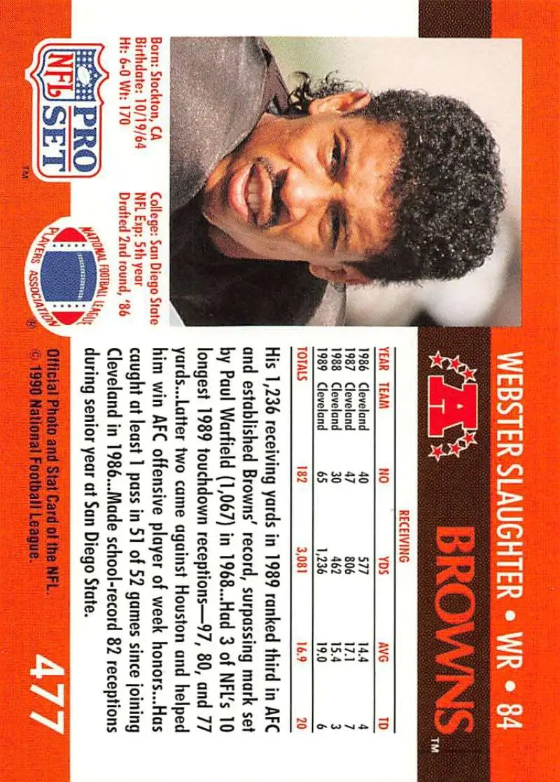 Vintage 1990 Pro Set Webster Slaughter Cleveland Browns Football Card NM-MT