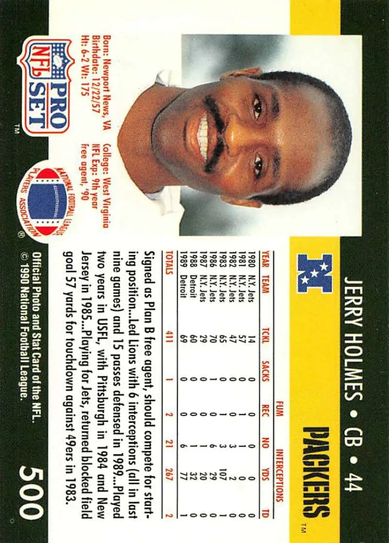 Football trading card of Jerry Holmes from Pro Set, Green Bay Packers rookie