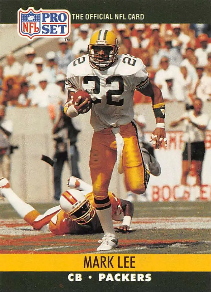 NFL Pro Set trading card of Mark Lee, Green Bay Packers cornerback, breaking a tackle