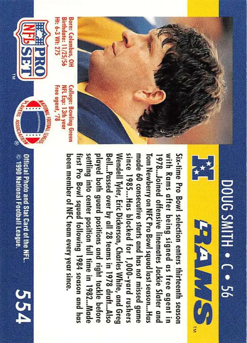 1990 Pro Set #554 Doug Smith Los Angeles Rams Football Trading Card NM-MT