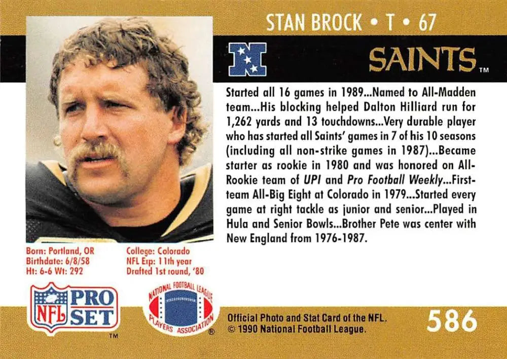 Vintage 1990 Pro Set Stan Brock New Orleans Saints Football Card NM-MT
