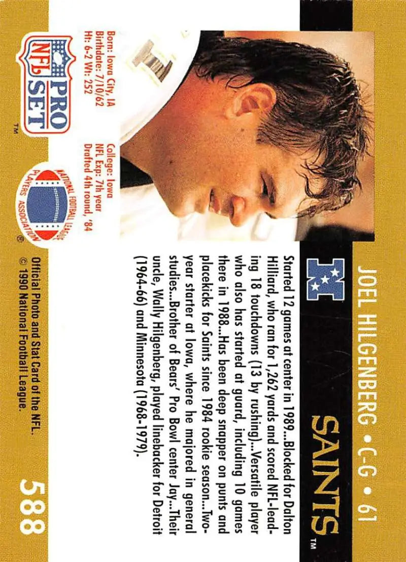 NFL trading card of Joel Hilgenberg, New Orleans Saints, 1990 Pro Set Rookie