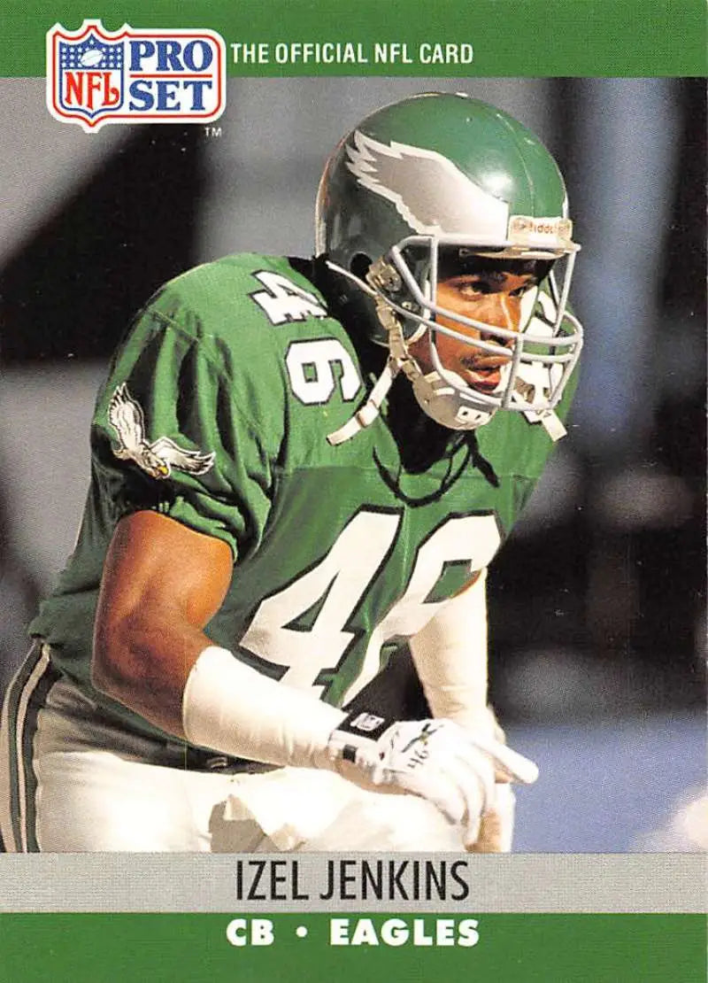 NFL Pro Set trading card of Izel Jenkins in Philadelphia Eagles green jersey 46