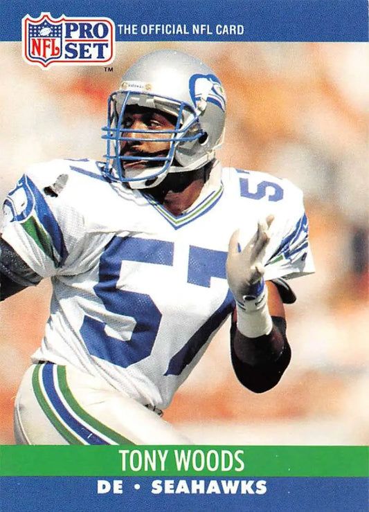 NFL Pro Set trading card of Tony Woods, Seattle Seahawks player number 57