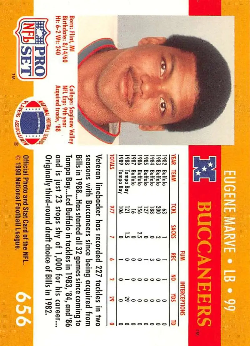 Pro Set NFL trading card featuring Eugene Marve of the Tampa Bay Buccaneers 1990