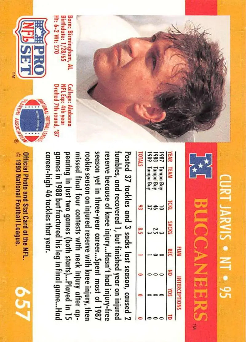 1990 Pro Set #657B Curt Jarvis Tampa Bay Buccaneers Football Card image