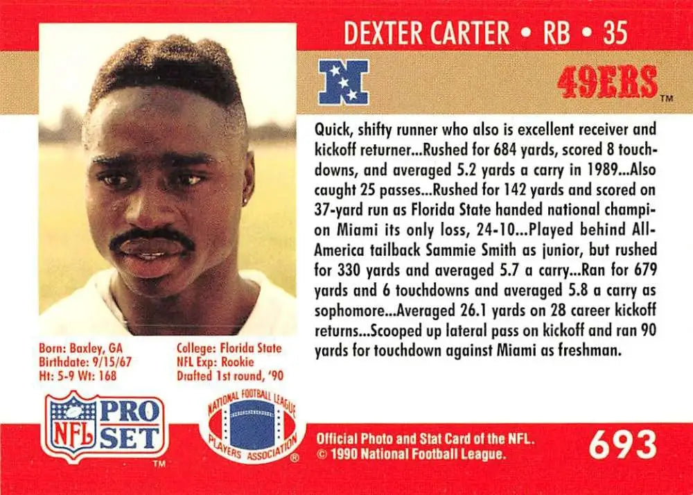 Football card of Dexter Carter, number 35, featuring San Francisco 49ers running back
