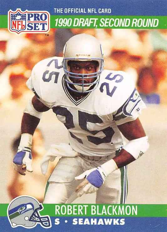 NFL Pro Set trading card of Robert Blackmon, Seattle Seahawks player #25 in white uniform