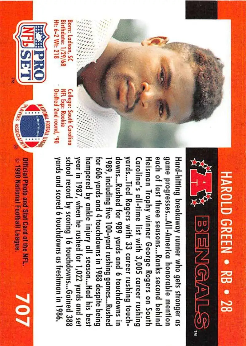 Vintage 1990 Pro Set #707 Harold Green Football Card Cincinnati Bengals NM-MT RC