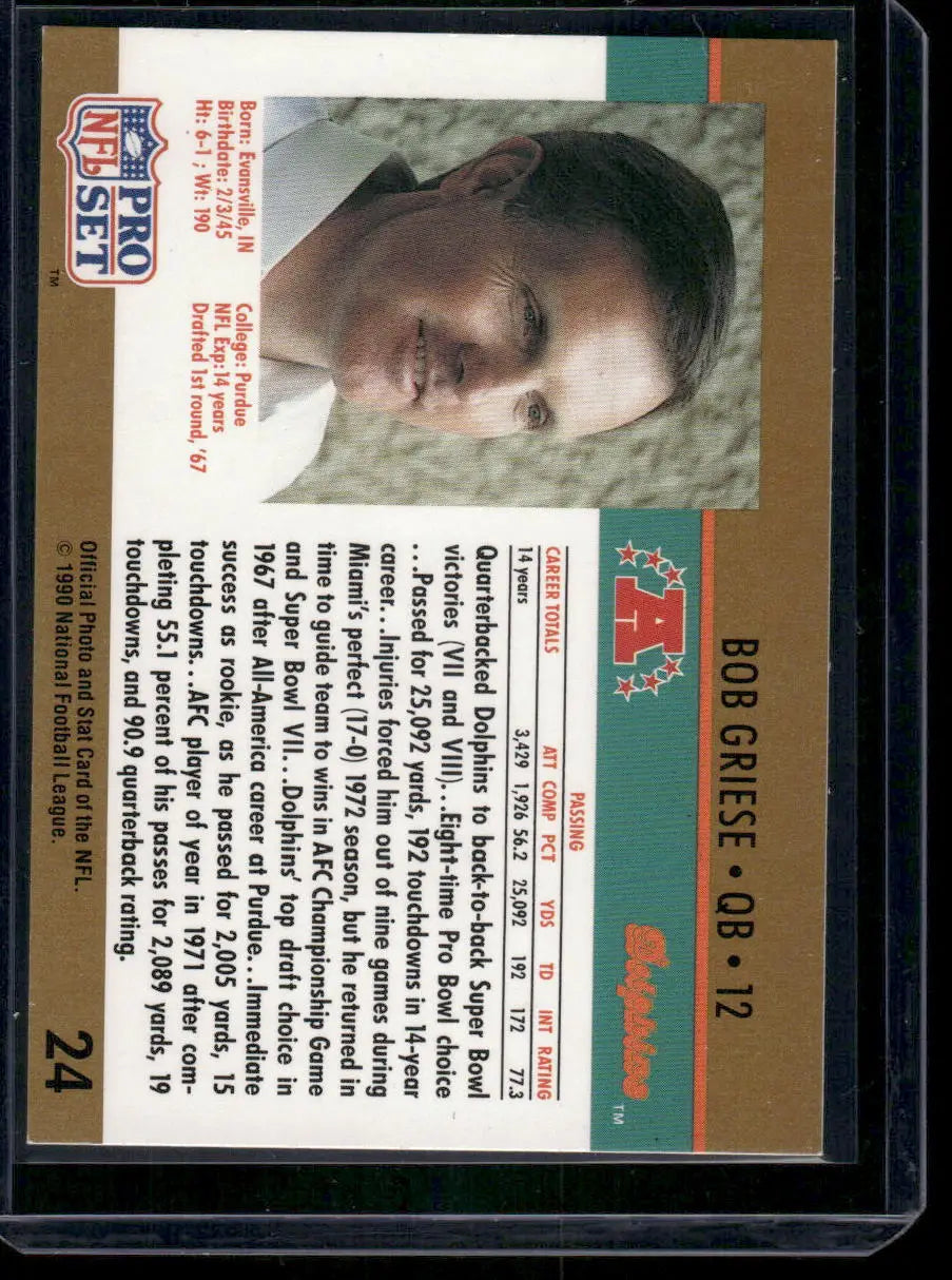 1990 Pro Set Bob Griese #24 Football - Trading Card