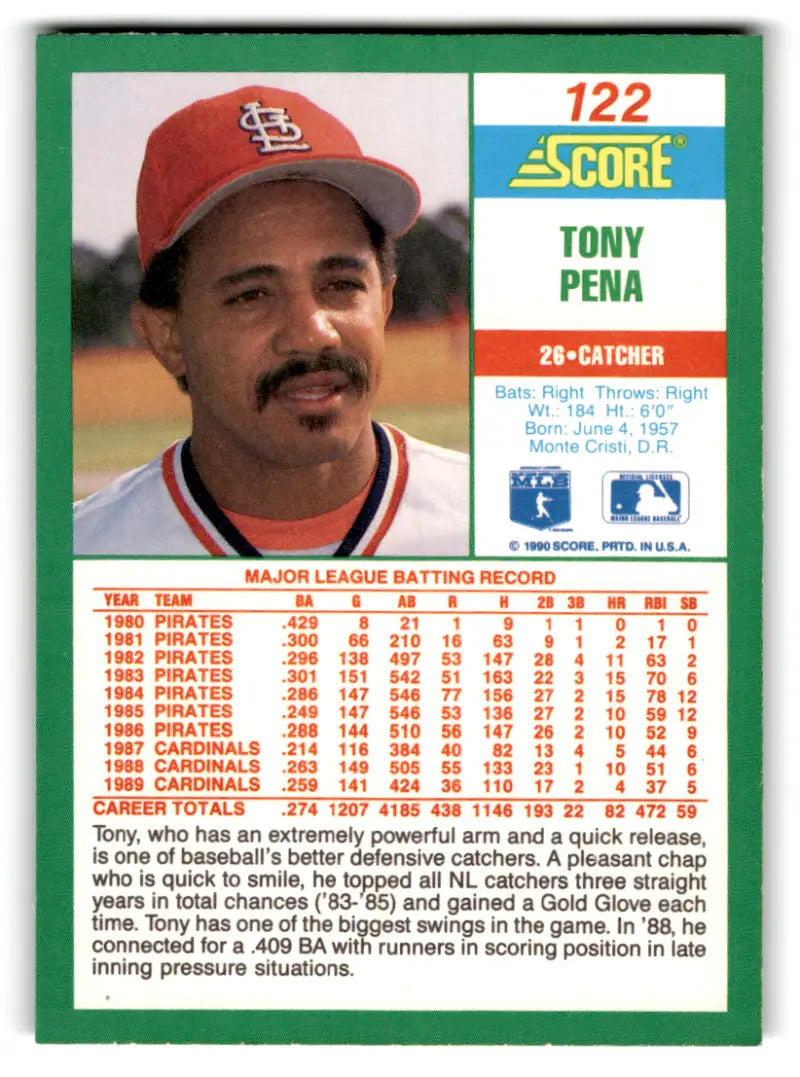 Tony Pena baseball card 1990 Score #122 NM-MT Cardinals original gloss collectible