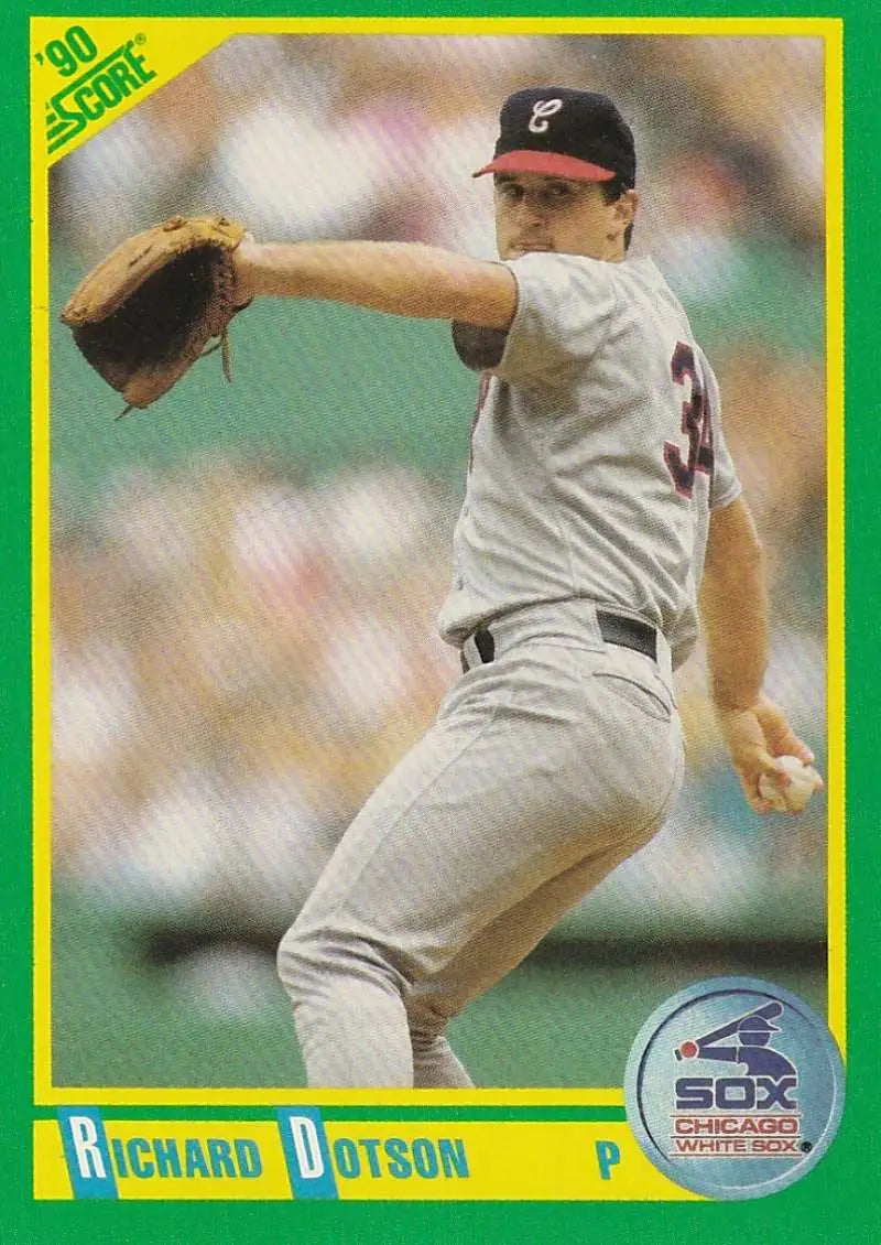 Baseball card of Richard Dotson delivering pitch for the Chicago White Sox