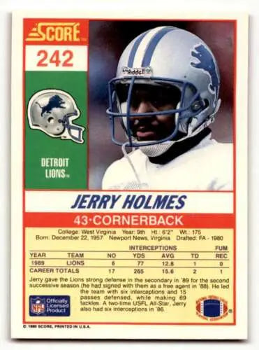 Jerry Holmes Detroit Lions football card 1990 Score #242 original gloss condition