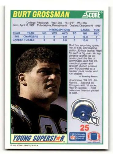 Burt Grossman San Diego Chargers Football Card 1990 Score Original Gloss NM-MT