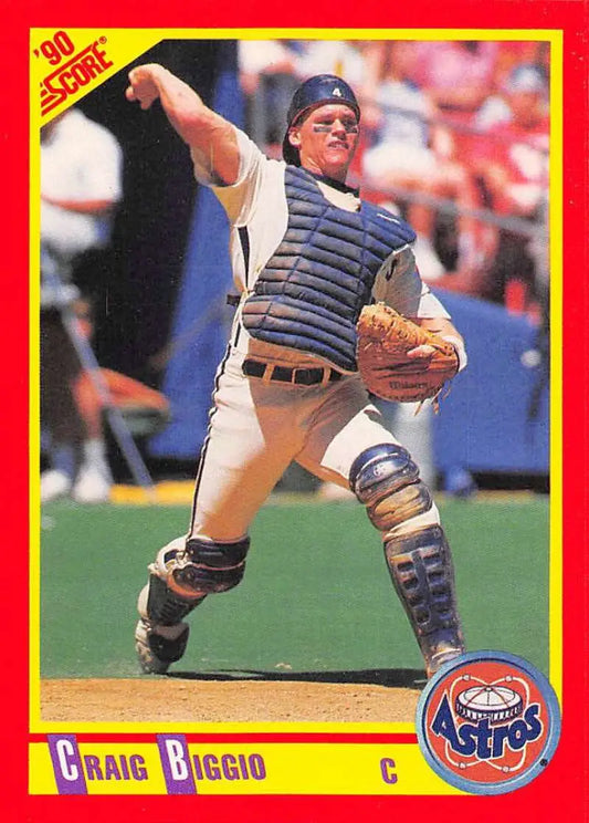 Baseball catcher in Houston Astros gear resembling Craig Biggio behind home plate