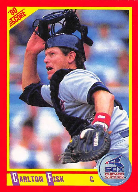 Carlton Fisk 1990 Score Baseball Card, Chicago White Sox with red border design