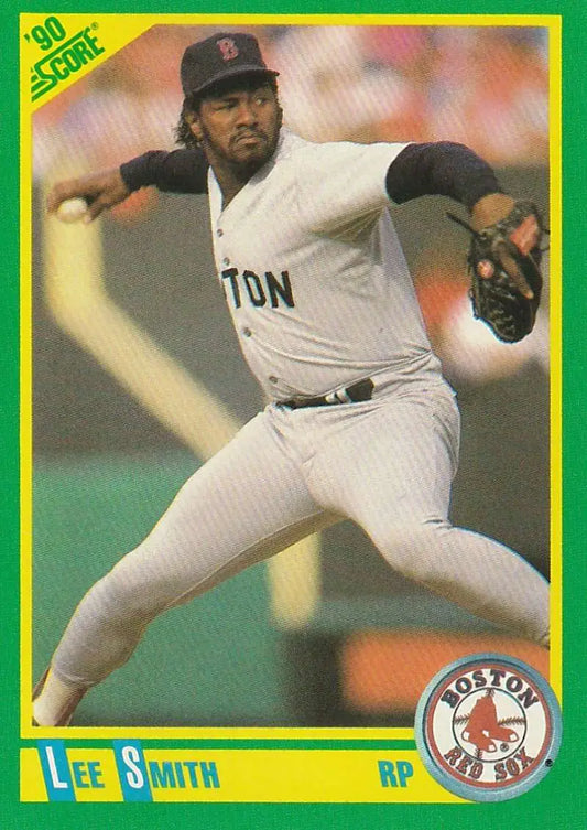 Lee Smith mid-delivery on 1990 Score #37 Boston Red Sox Baseball Card