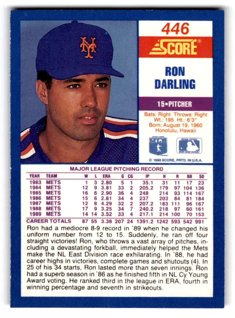 1990 Score #446 Ron Darling NM-MT Mets ID:70048 - Trading Cards