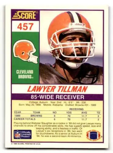 1990 Score Lawyer Tillman Cleveland Browns football card with original gloss finish