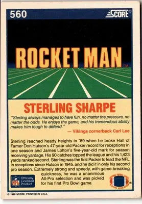 Sterling Sharpe football card from 1990 Score featuring Green Bay Packers player