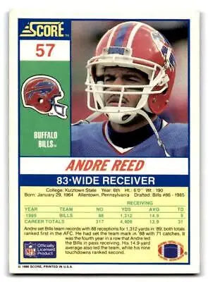 Andre Reed trading card from 1990 Score, numbered #57, ideal for collectors