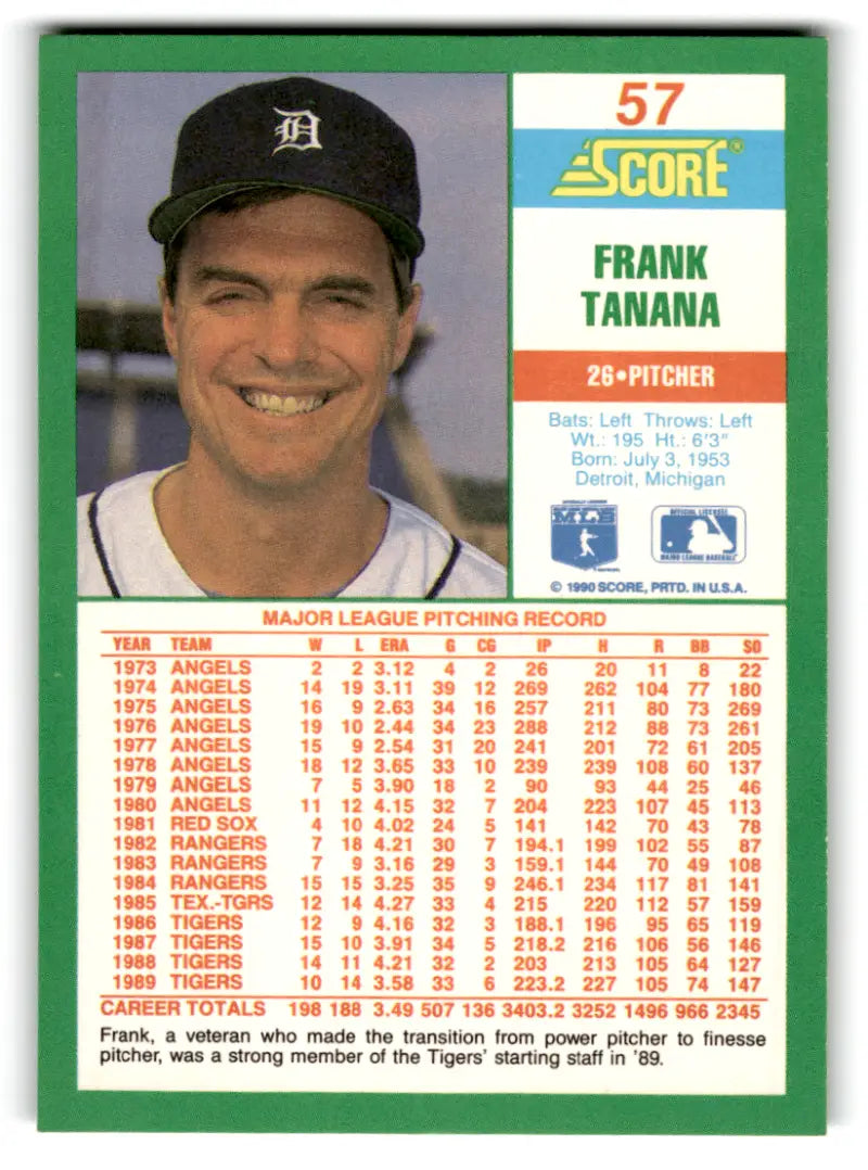 1990 Score #57 Frank Tanana NM-MT Tigers ID:70052 - Trading Cards
