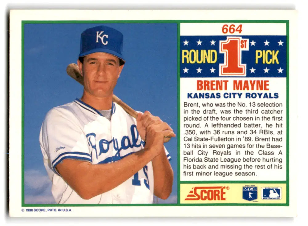 1990 Score #664 Brent Mayne NM-MT RC Rookie Royals ID:70083 - Trading Card