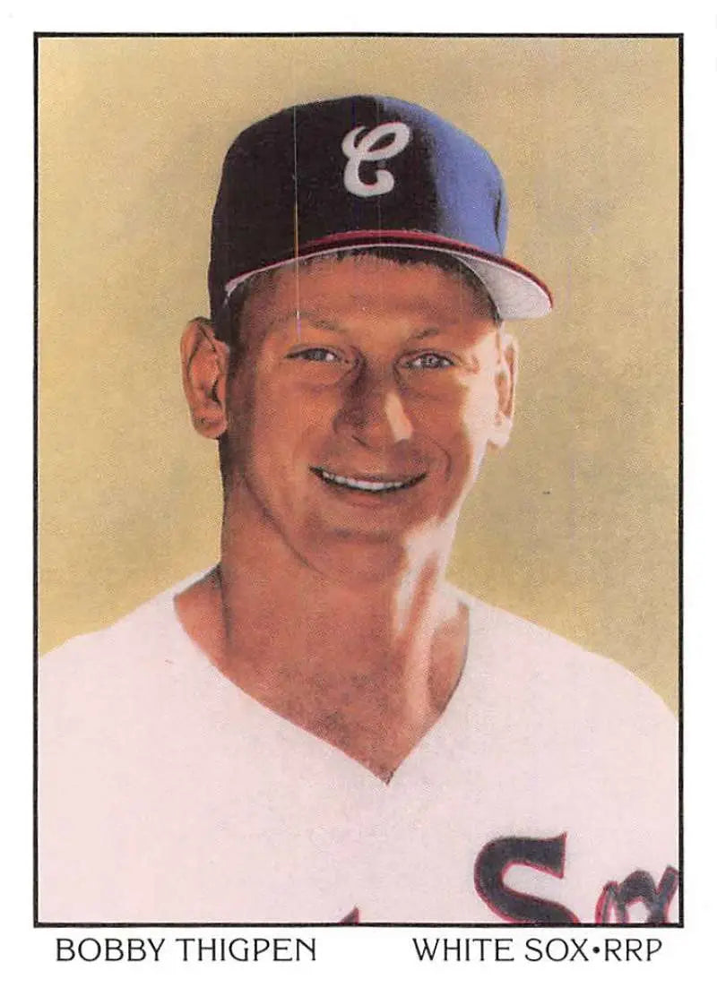 Bobby Thigpen in white uniform and Chicago White Sox cap on baseball card