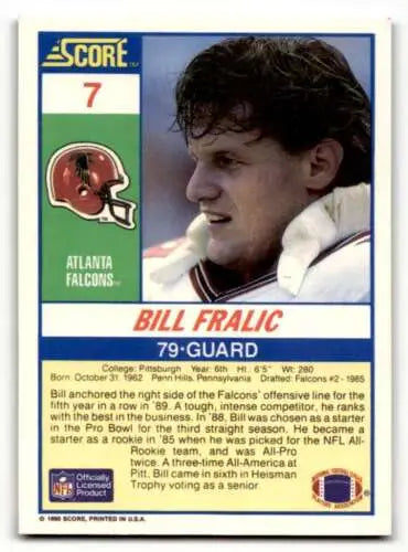 1990 Score Football Card featuring Bill Fralic of the Atlanta Falcons in original gloss