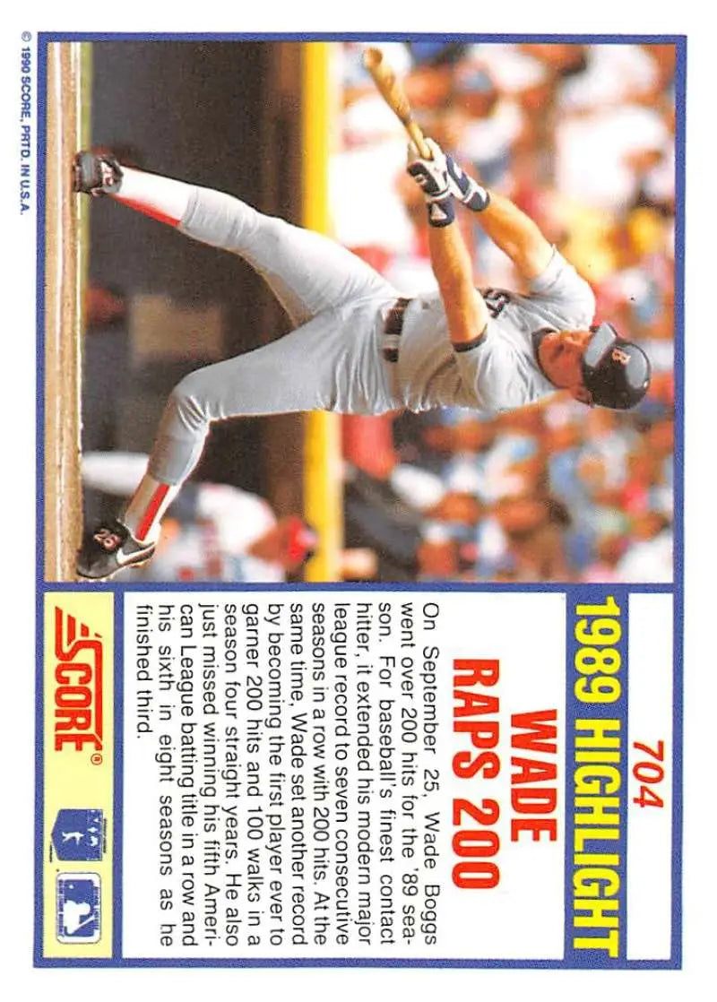 Wade Boggs diving catch highlights Boston Red Sox spirit on 1990 Score #704 card
