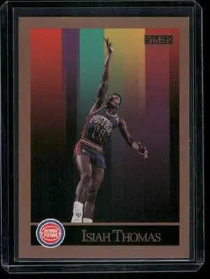 Basketball trading card of Isiah Thomas from 1990 SkyBox Isiah Thomas series