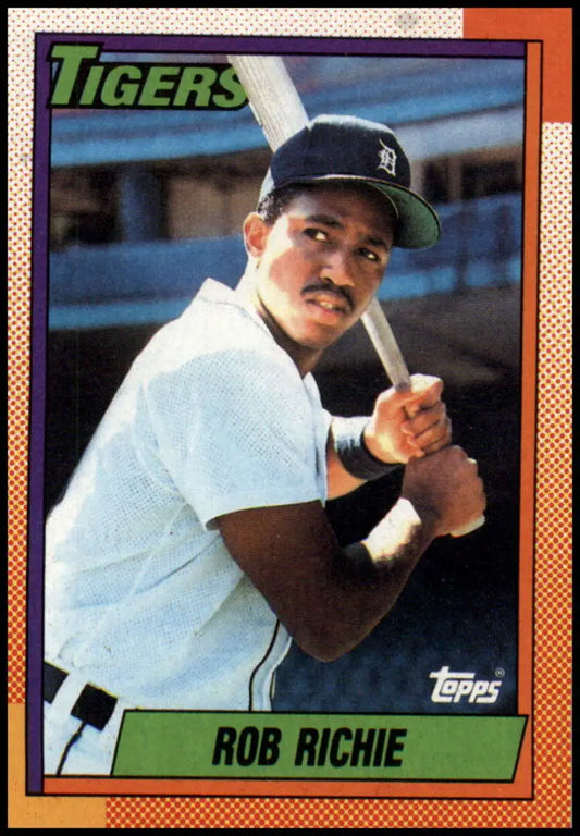 1990 Topps Rob Richie Detroit Tigers Baseball Card with orange border and NM-MT condition