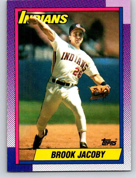 Cleveland Indians baseball card featuring Brook Jacoby in mid-throwing motion