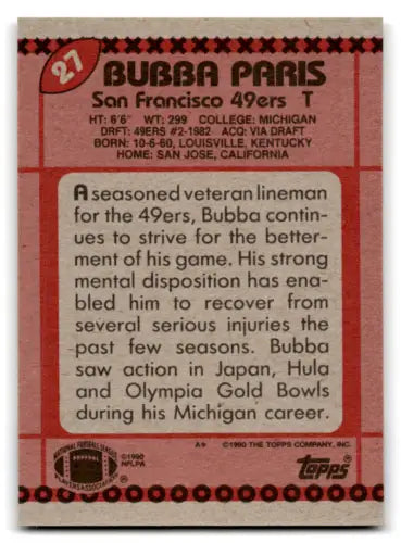 Bubba Paris football card featuring original gloss in mint condition for 49ers collectors