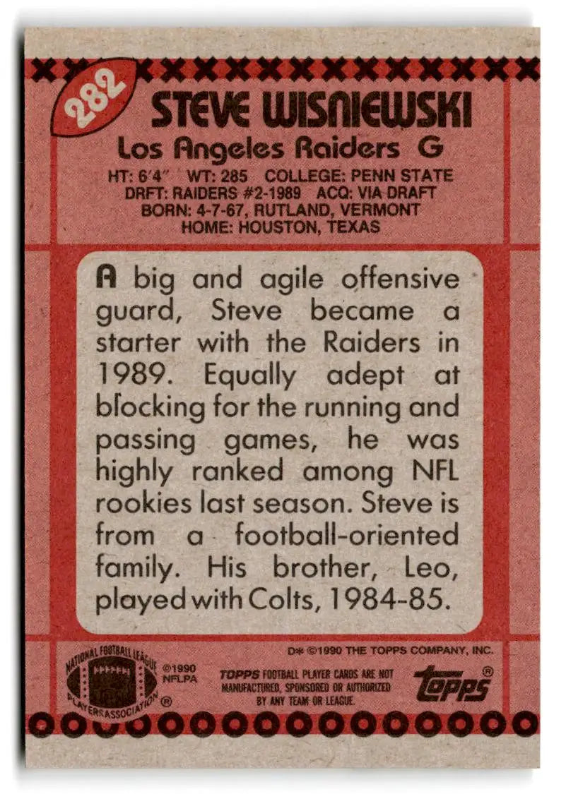 1990 Topps #282b Steve Wisniewski - Trading Card