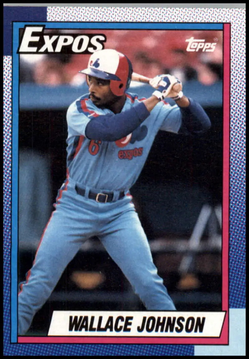 Montreal Expos Wallace Johnson batting in powder blue on 1990 Topps baseball card