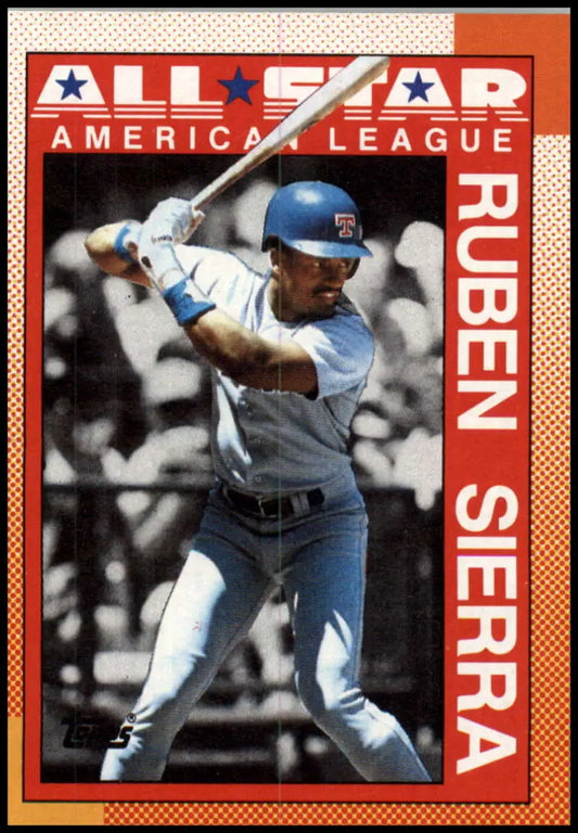 Baseball card of Ruben Sierra in light blue Texas Rangers uniform at bat