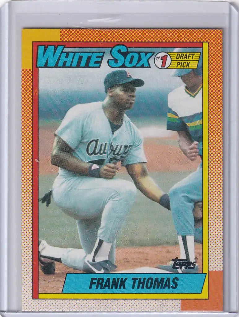 Baseball card of Frank Thomas in batting stance for Chicago White Sox 1990 Topps #414
