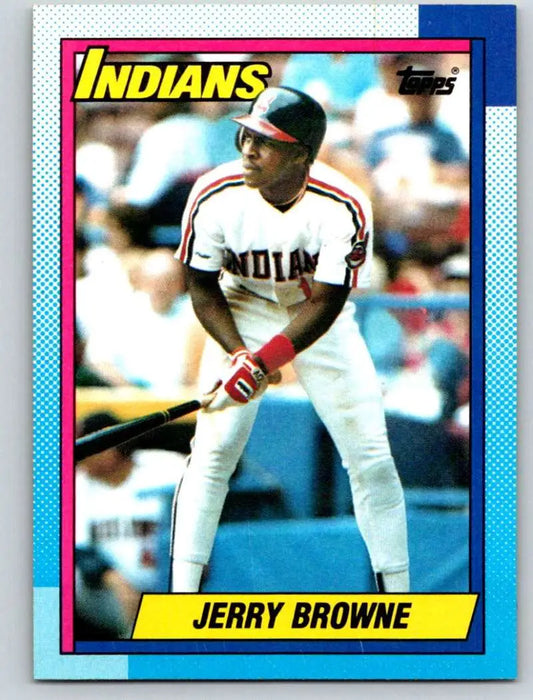 1990 Topps Jerry Browne baseball card featuring a Cleveland Indians player at bat