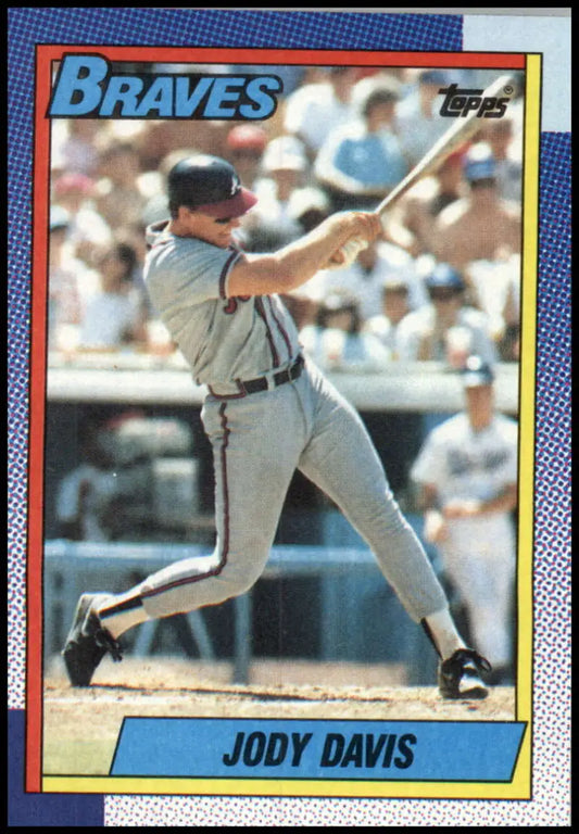 Vintage 1990 Topps Jody Davis Baseball Card featuring Atlanta Braves player at bat