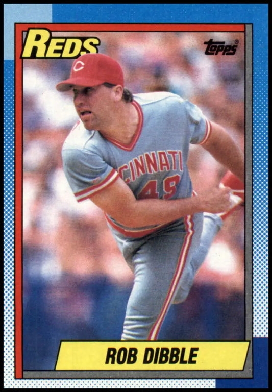 1990 Topps baseball card of Rob Dibble, Cincinnati Reds pitcher in mid-delivery