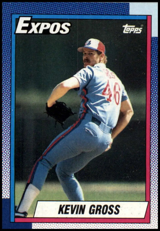 Kevin Gross mid-throw in white Montreal Expos uniform baseball card, 1990 Topps #465