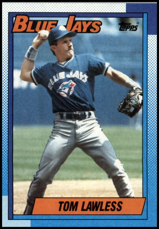 1990 Topps #49 Tom Lawless in throwing motion for Toronto Blue Jays Baseball Card