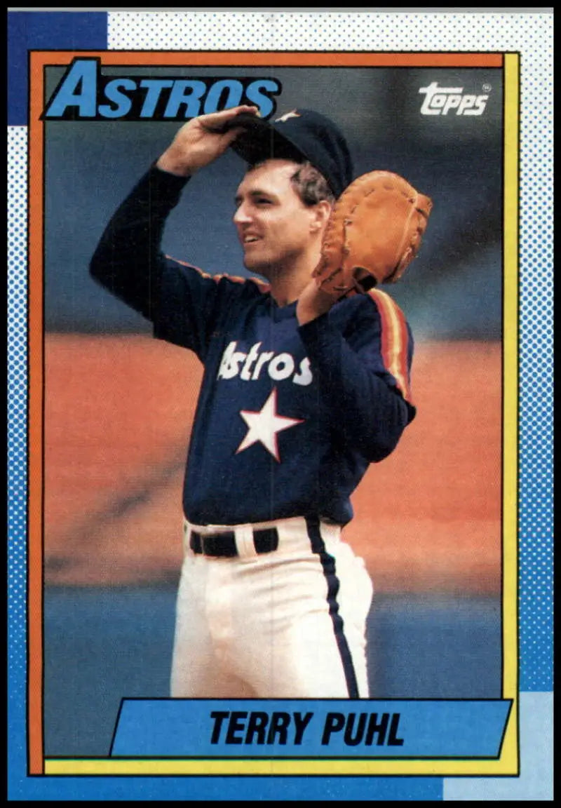 1990 Topps Terry Puhl NM-MT Houston Astros Baseball Card with player in navy uniform