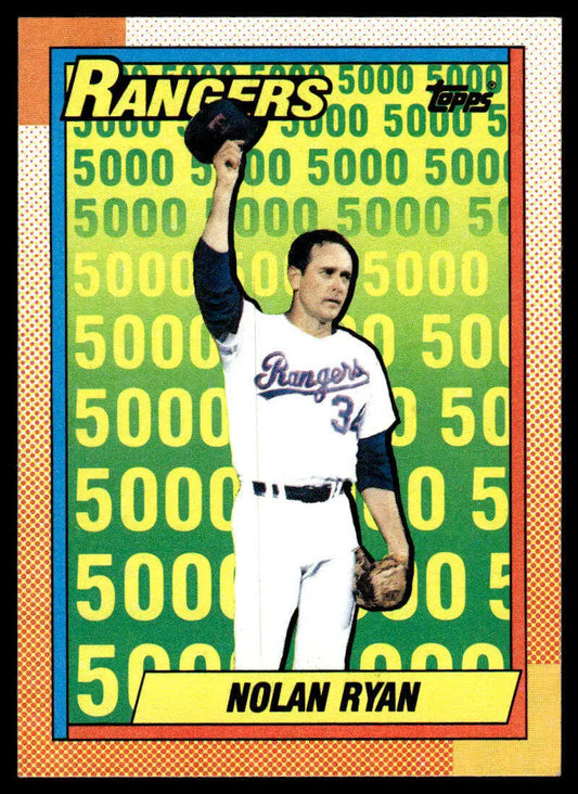 Nolan Ryan Texas Rangers pitcher baseball card in victory pose with glove up